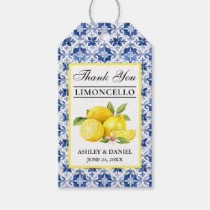 Watercolor Lemons Blue Tile Limoncello Thanks Gift Tags