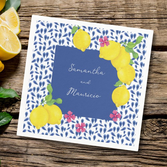 WATERCOLOR LEMONS BLUE TILES NAPKIN (Creator Uploaded)