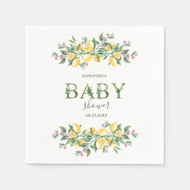 Watercolor Lemons Botanical Flowers Baby Shower   Napkin (Front)
