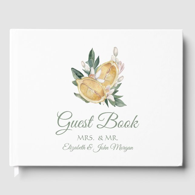 Watercolor Lemons Botanical Polka Dots Guest Book (Front)