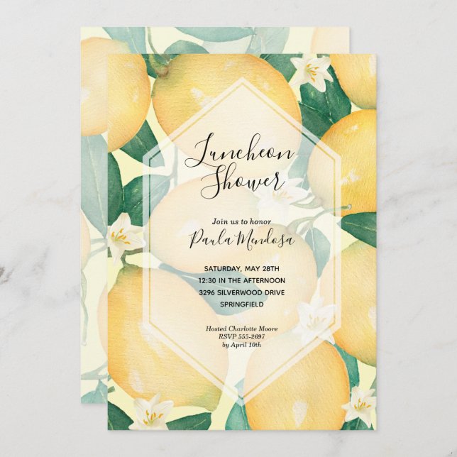 Watercolor Lemons Bridal Shower Invitations (Front/Back)