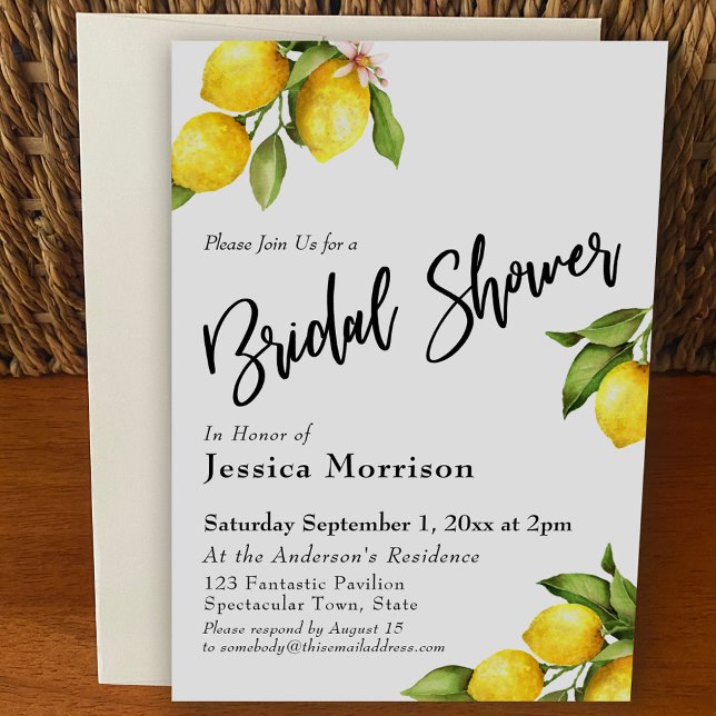 Watercolor Lemons Bridal Shower Typography Invitation (Creator Uploaded)