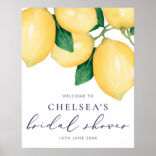 Watercolor Lemons Bridal Shower Welcome Poster (Front)