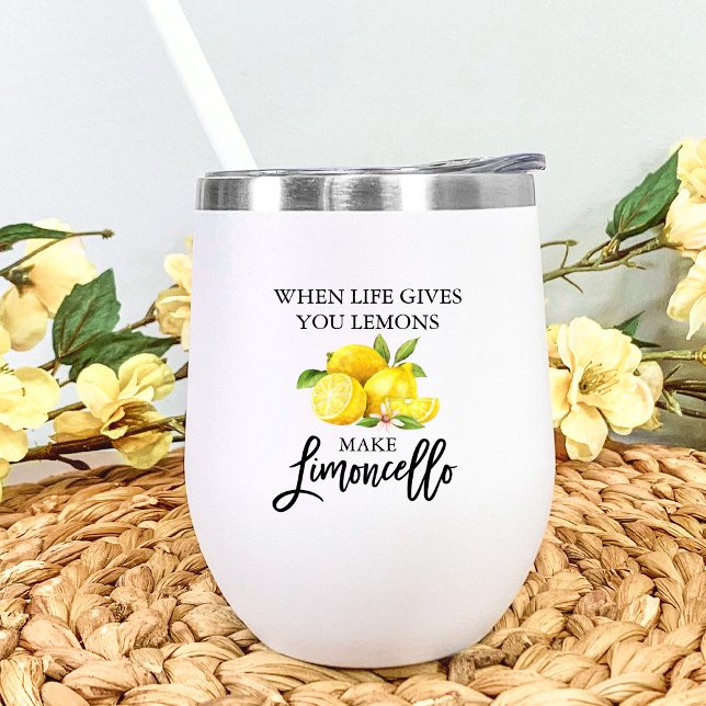Watercolor Lemons Brush Script Limoncello (Choose from white or stainless steel.)