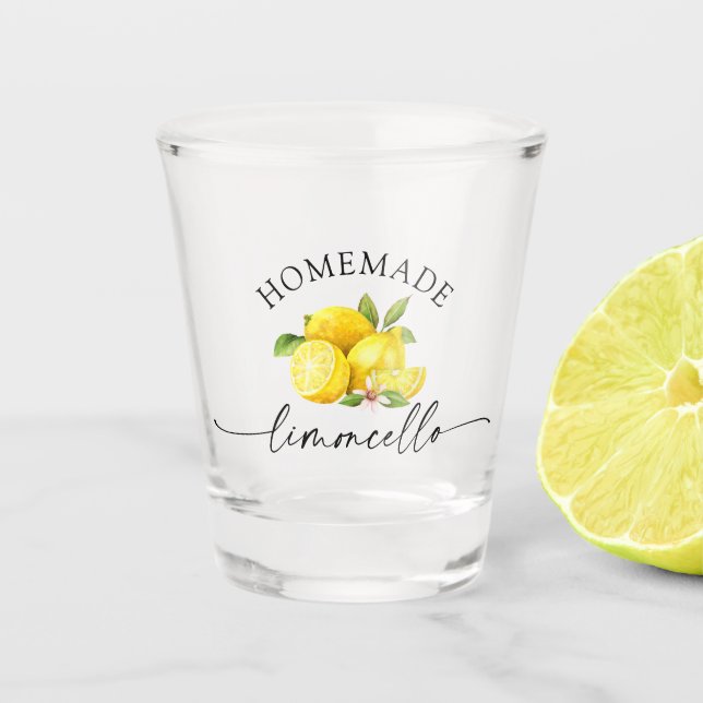 Watercolor Lemons Calligraphy Homemade Limoncello Shot Glass (Front)