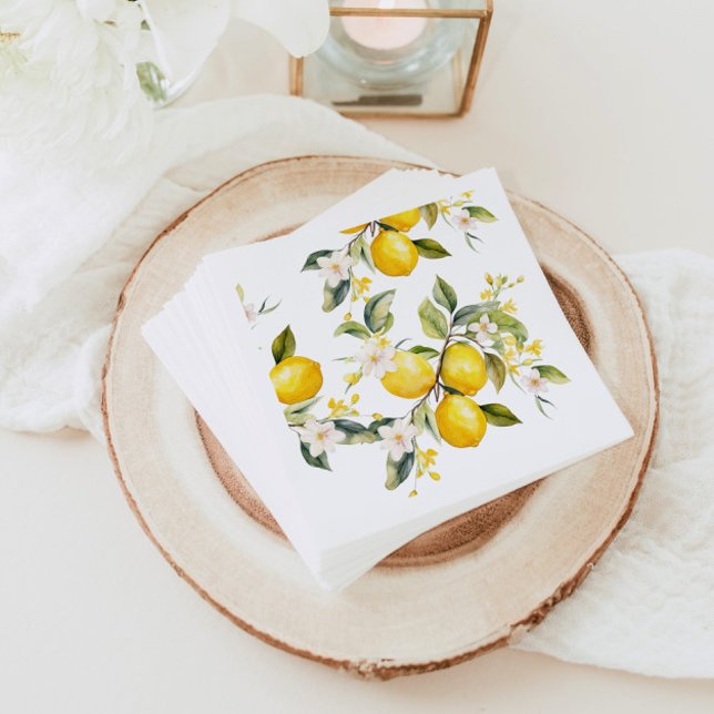 Watercolor lemons citrus birthday party napkin (Creator Uploaded)