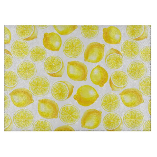 Watercolor lemons design cutting board (Front)