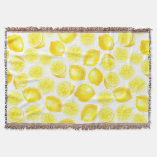 Watercolor lemons design throw blanket