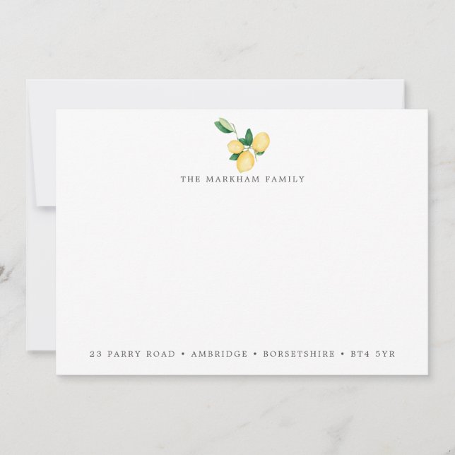 Watercolor Lemons Family Address Card (Front)