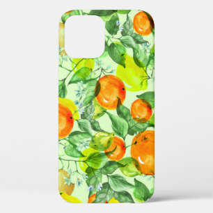 Watercolor lemons, flowers, citrus pattern. iPhone 12 case
