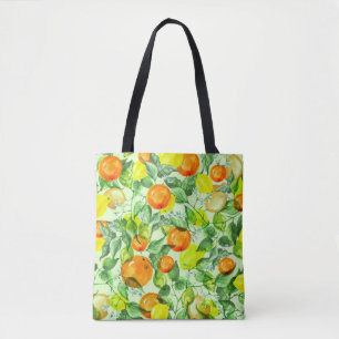 Watercolor lemons, flowers, citrus pattern. tote bag