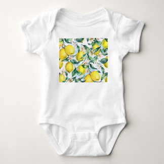 Watercolor lemons, fresh citrus branch. baby bodysuit