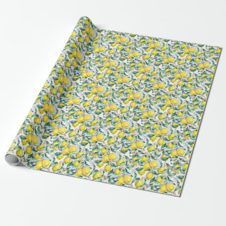 Watercolor lemons, fresh citrus branch. wrapping paper