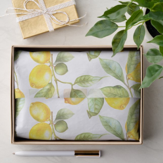 Watercolor Lemons Fresh Citrus Pattern Tissue Paper (Gift)