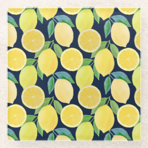 Watercolor Lemons: Fresh Pattern Illustration Glass Coaster