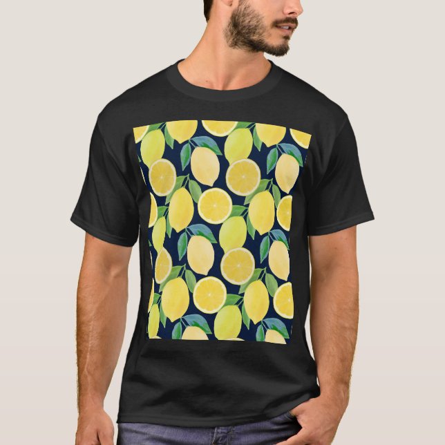 Watercolor Lemons: Fresh Pattern Illustration T-Shirt (Front)