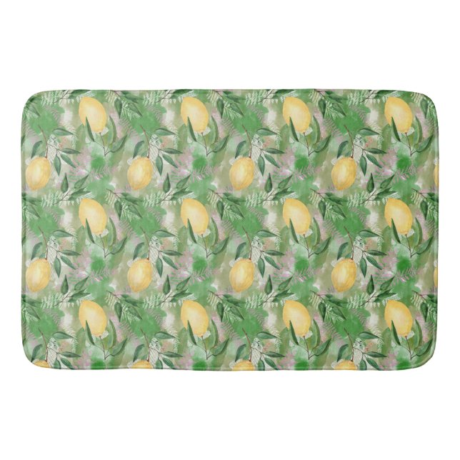 Watercolor lemons fruit citrus nature fresh yellow bath mat (Front)