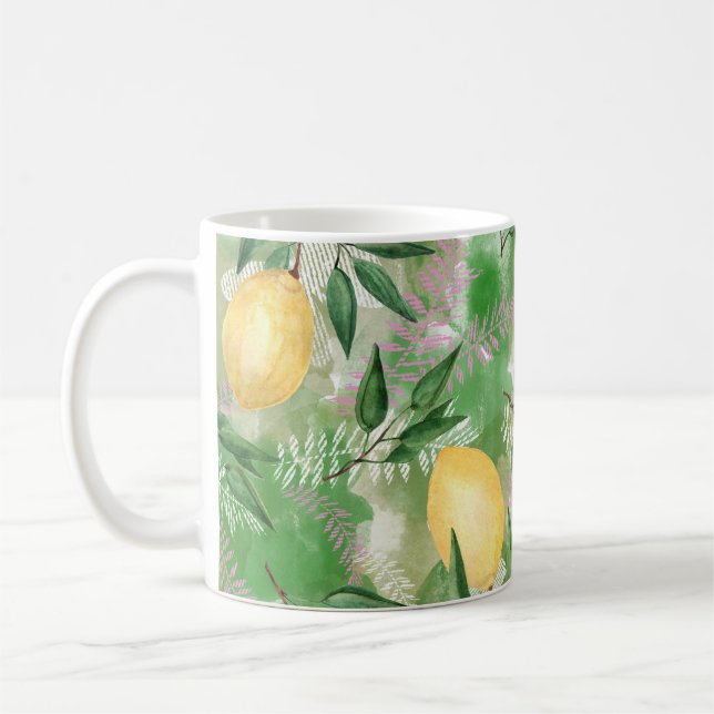 Watercolor lemons fruit citrus nature fresh yellow coffee mug (Left)
