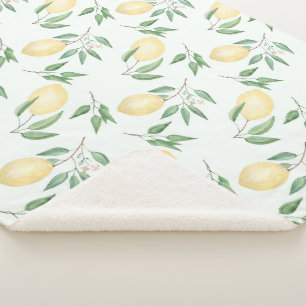 Watercolor lemons fruit citrus nature fresh yellow sherpa blanket