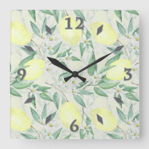 Watercolor lemons fruit square wall clock