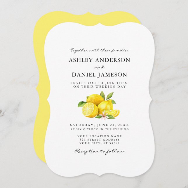 Watercolor Lemons Greenery Wedding Invitation (Front/Back)