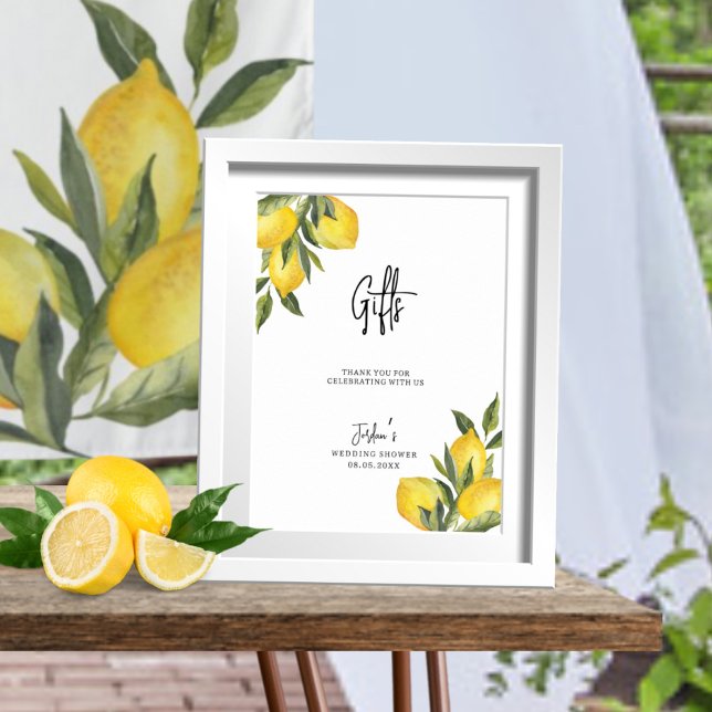 Watercolor Lemons & Greenery Wedding Shower Gifts Poster (Creator Uploaded)