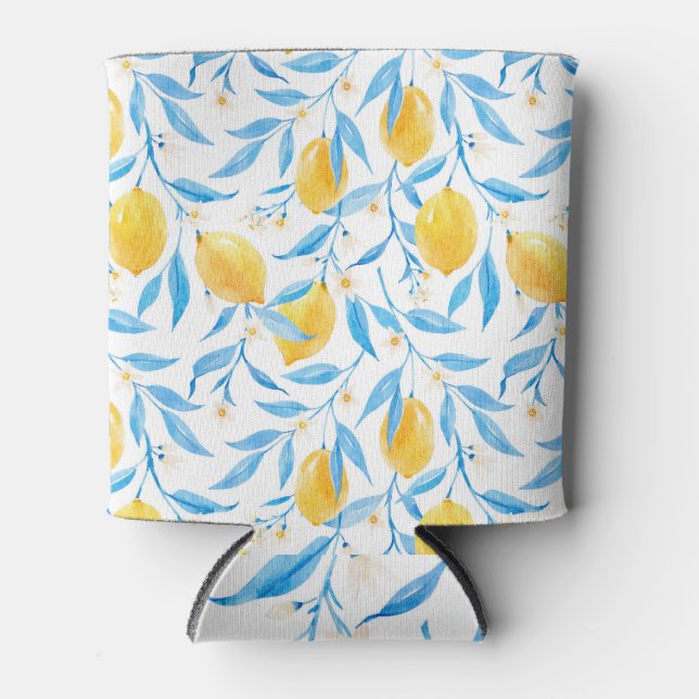 Watercolor lemons: hand-drawn pattern. can cooler (Front)