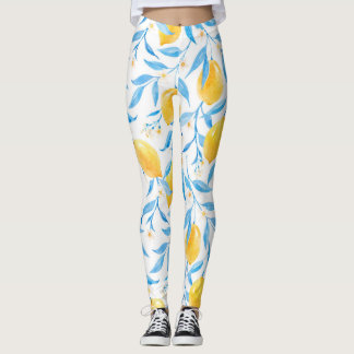Watercolor lemons: hand-drawn pattern. leggings