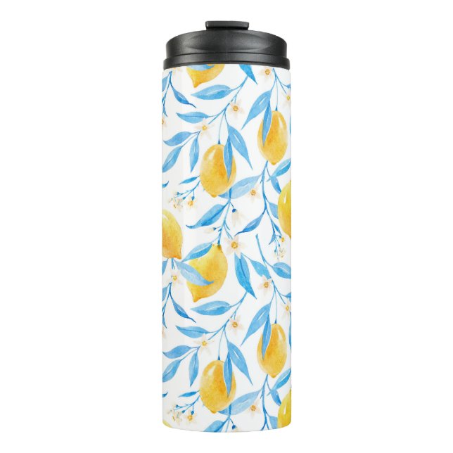 Watercolor lemons: hand-drawn pattern. thermal tumbler (Front)