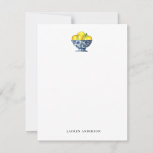 Watercolor Lemons in Blue and white bowl Card