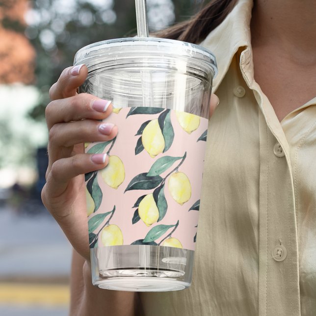 Watercolor Lemons & Leaves Yellow Seamless Pattern Acrylic Tumbler (Creator Uploaded)