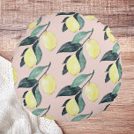 Watercolor Lemons & Leaves Yellow Seamless Pattern Round Cushion<br><div class="desc">Watercolor Lemons & Leaves Yellow Seamless Pattern</div>