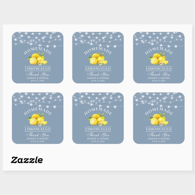 Watercolor Lemons Lights Dusty Blue Limoncello Square Sticker (Sheet)