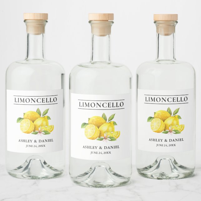 Watercolor Lemons Limoncello Liquor Bottle Label (Bottles)