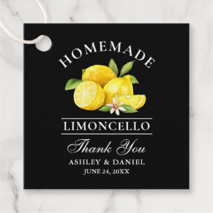 Watercolor Lemons Limoncello Thanks Black Square Favour Tags