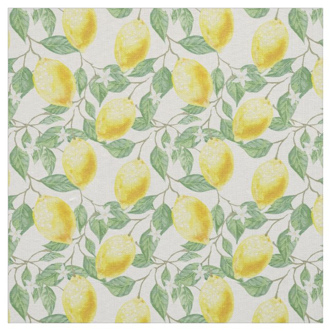 Watercolor Lemons Linen Fabric (Swatch)