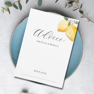 Watercolor Lemons Minimalist Bridal Shower Wedding Advice Card