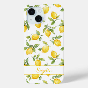 Watercolor Lemons Monogrammed iPhone 15 Case