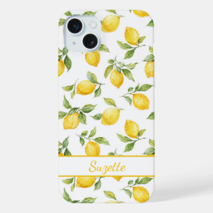 Watercolor Lemons Monogrammed iPhone 15 Plus Case