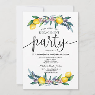 Watercolor Lemons Olives Engagement  Invitation