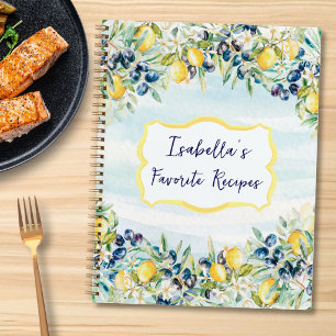 Watercolor Lemons Olives Personalised Recipe Book