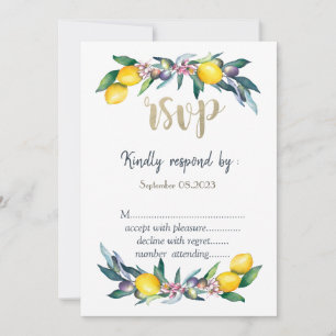 Watercolor Lemons Olives RSVP  Invitation