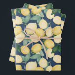 Watercolor Lemons on Navy Blue Wrapping Paper Sheet<br><div class="desc">Elegant watercolor lemons and greenery on a navy blue background,  these sheets of wrapping paper are fun for gift giving for any occasion. MATCHING items in our store.</div>