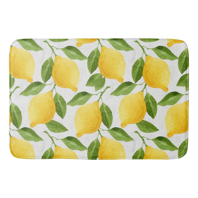 Watercolor lemons pattern bath mat (Front)