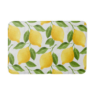 Watercolor lemons pattern bath mat