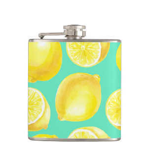 Watercolor lemons pattern hip flask