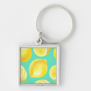Watercolor lemons pattern key ring