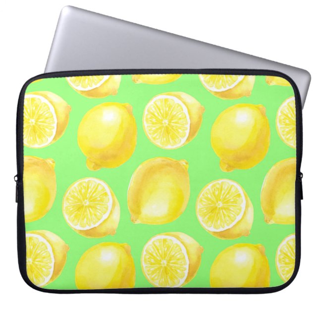 Watercolor lemons pattern laptop sleeve (Front)