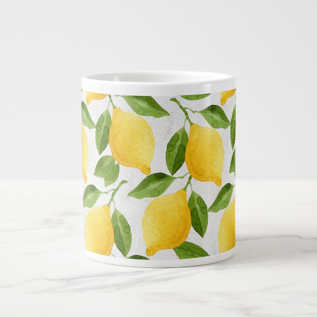 Watercolor lemons pattern large coffee mug (Front)