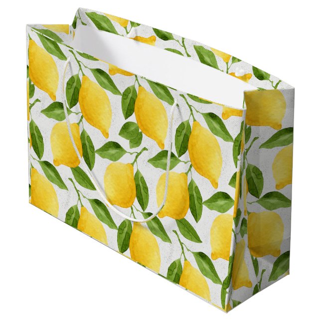 Watercolor lemons pattern large gift bag (Back Angled)